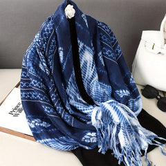 Vintage Tie Dye Tassel Scarf Boho Print Shawl Classic Windproof Head Wraps
