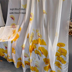 Apricot Leaf Print Chiffon Scarf Soft Shawl Thin Breathable Large Head Wraps