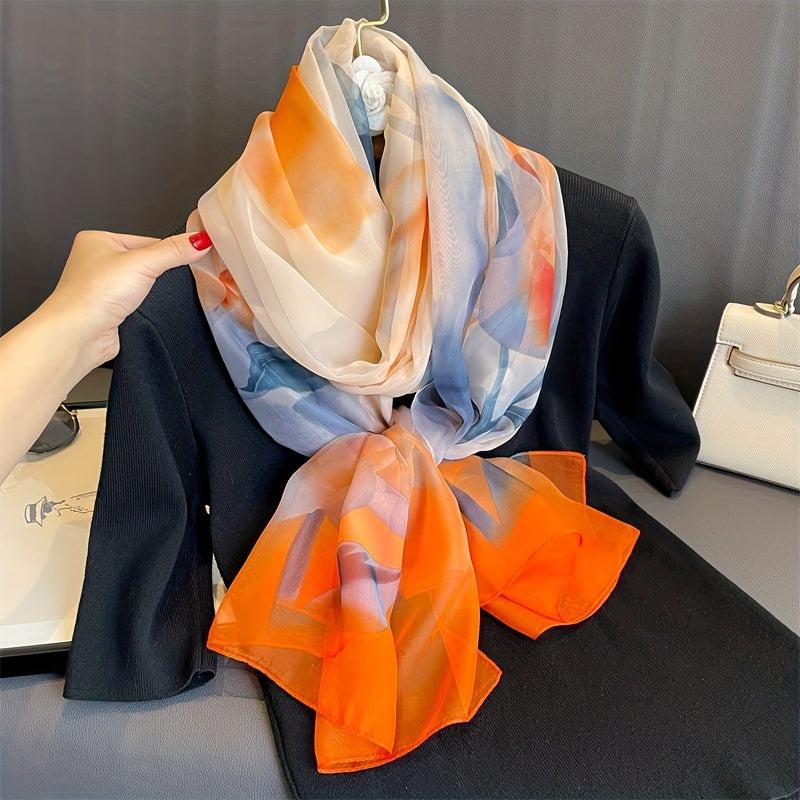 Apricot Leaf Print Chiffon Scarf Soft Shawl Thin Breathable Large Head Wraps