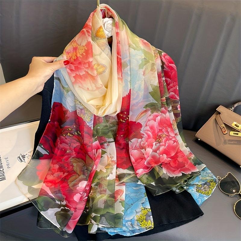Apricot Leaf Print Chiffon Scarf Soft Shawl Thin Breathable Large Head Wraps