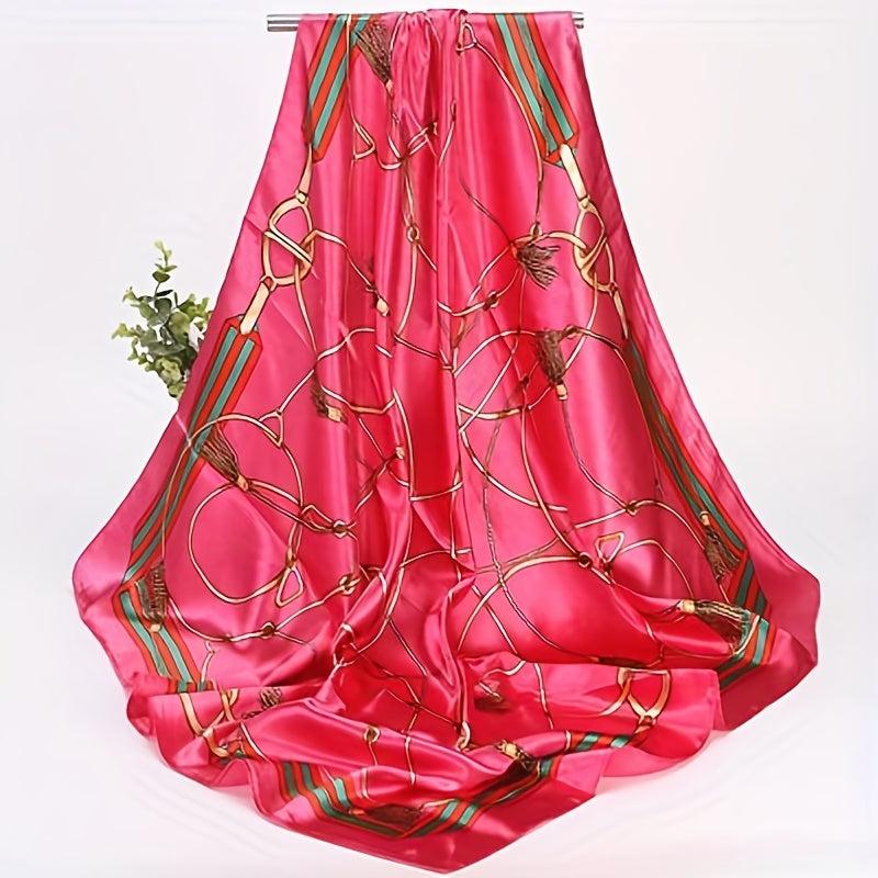 Chain Print Large Square Scarf Vintage Silk Satin Bandana