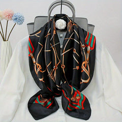 Chain Print Large Square Scarf Vintage Silk Satin Bandana