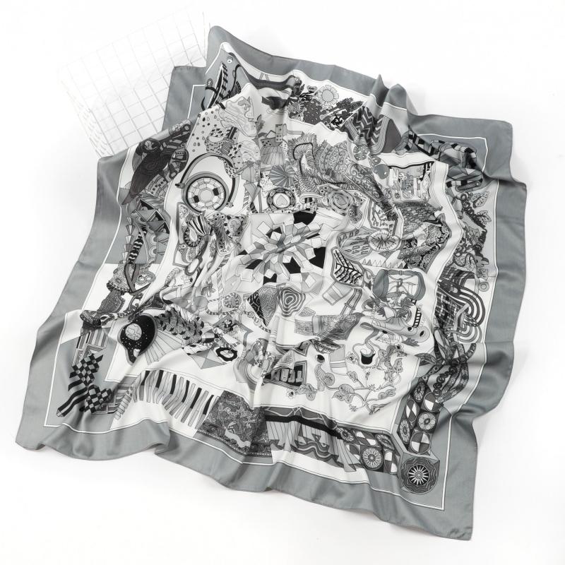 Vintage Floral Print Satin Square Scarf Silk Shawl