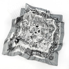 Vintage Floral Print Satin Square Scarf Silk Shawl