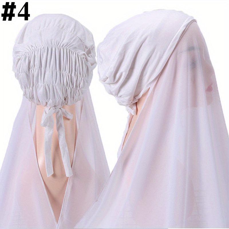Elastic Chiffon Hijab Cap Solid Head Scarf Thin Breathable Shawl