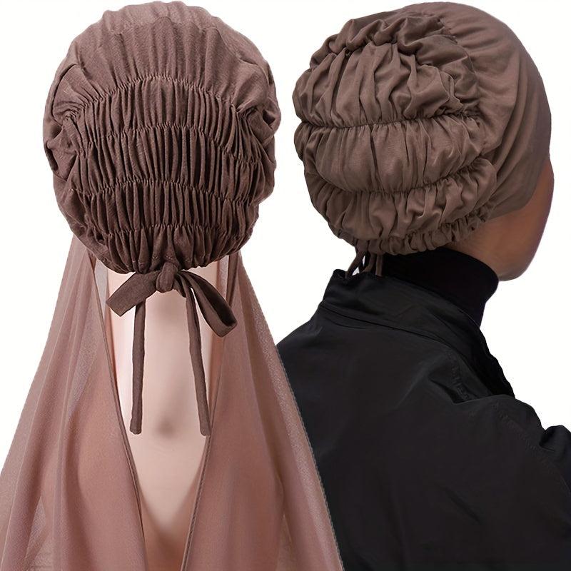 Elastic Chiffon Hijab Cap Solid Head Scarf Thin Breathable Shawl