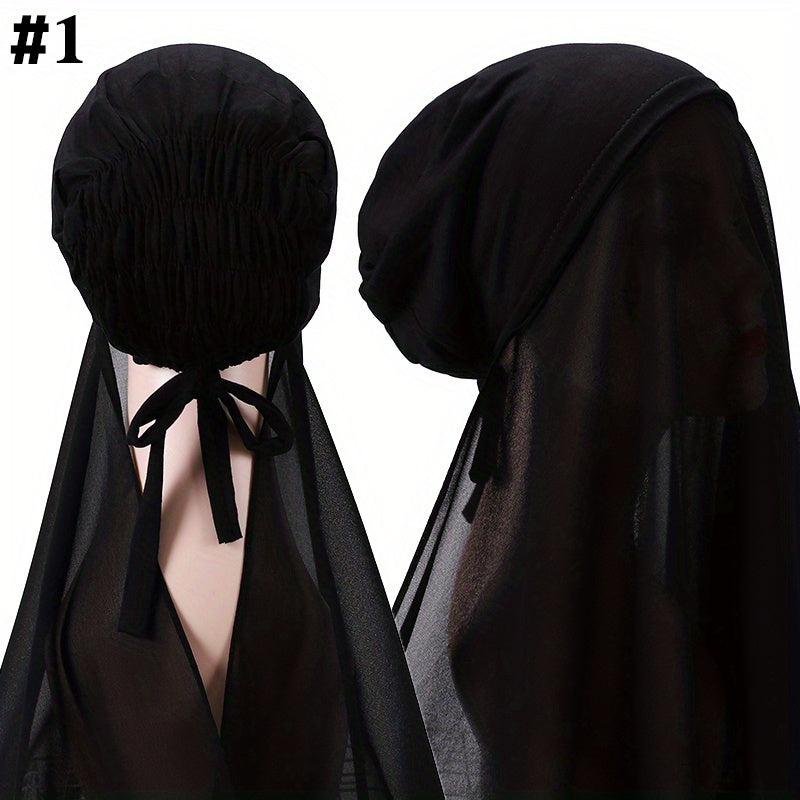 Elastic Chiffon Hijab Cap Solid Head Scarf Thin Breathable Shawl