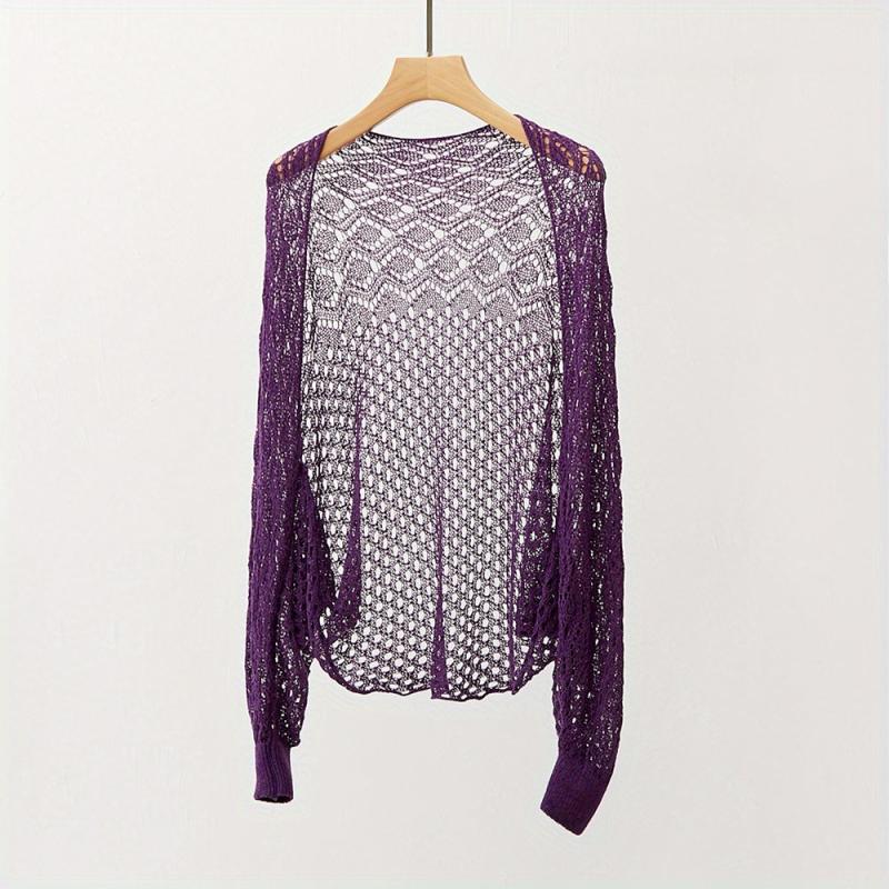 Thin Breathable Loose Knitted Shawl Geometric Hollow Out Long Sleeve Cape Wraps