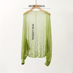Thin Breathable Loose Knitted Shawl Geometric Hollow Out Long Sleeve Cape Wraps