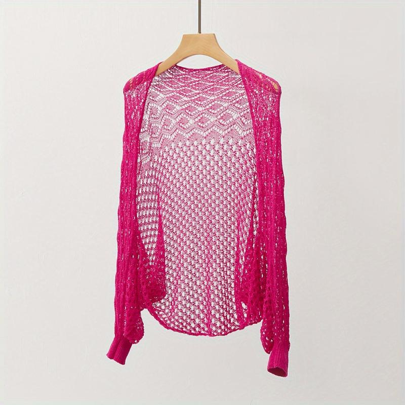 Thin Breathable Loose Knitted Shawl Geometric Hollow Out Long Sleeve Cape Wraps