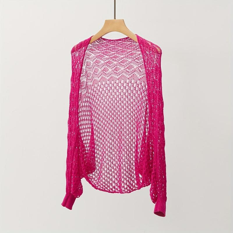 Thin Breathable Loose Knitted Shawl Geometric Hollow Out Long Sleeve Cape Wraps