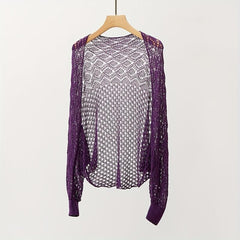 Thin Breathable Loose Knitted Shawl Geometric Hollow Out Long Sleeve Cape Wraps