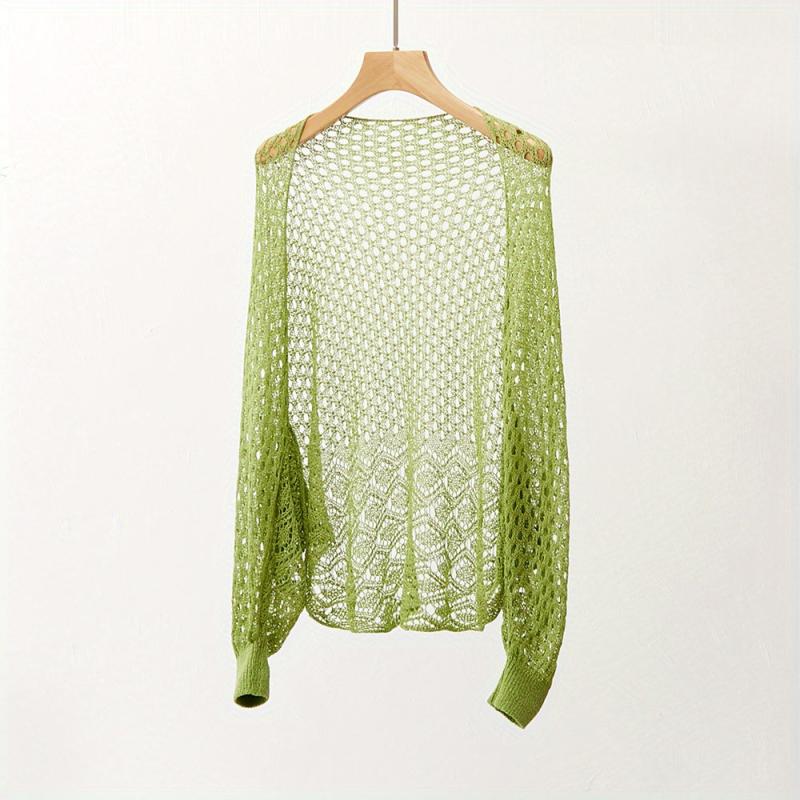 Thin Breathable Loose Knitted Shawl Geometric Hollow Out Long Sleeve Cape Wraps