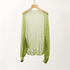 Thin Breathable Loose Knitted Shawl Geometric Hollow Out Long Sleeve Cape Wraps