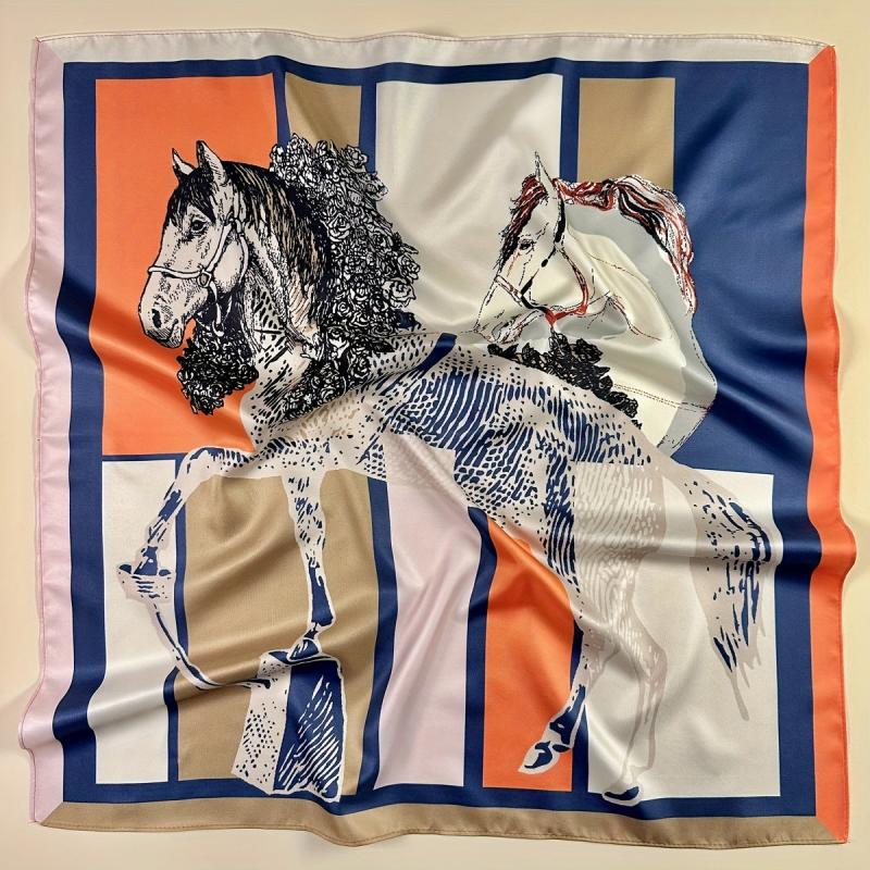 59 Horses & Block Square Scarf Vintage Headband Ladies Small Scarf