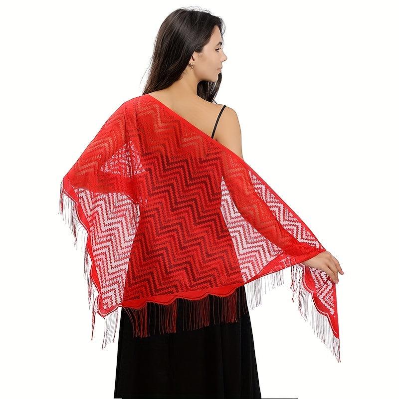 Lace Wave Triangle Shawl Soft Fringed Scarf Party Evening Wedding Bridal Dress
