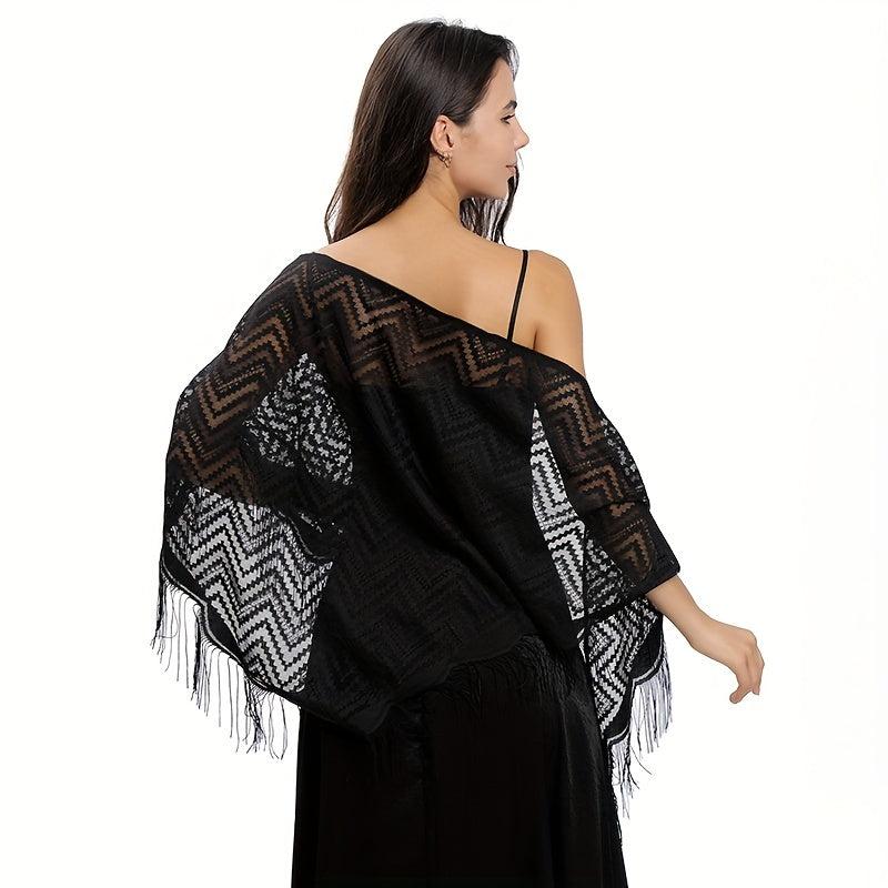 Lace Wave Triangle Shawl Soft Fringed Scarf Party Evening Wedding Bridal Dress