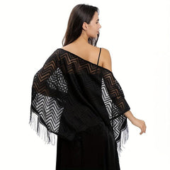 Lace Wave Triangle Shawl Soft Fringed Scarf Party Evening Wedding Bridal Dress
