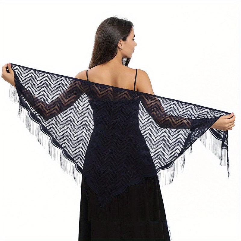 Lace Wave Triangle Shawl Soft Fringed Scarf Party Evening Wedding Bridal Dress