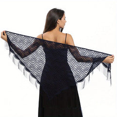 Lace Wave Triangle Shawl Soft Fringed Scarf Party Evening Wedding Bridal Dress