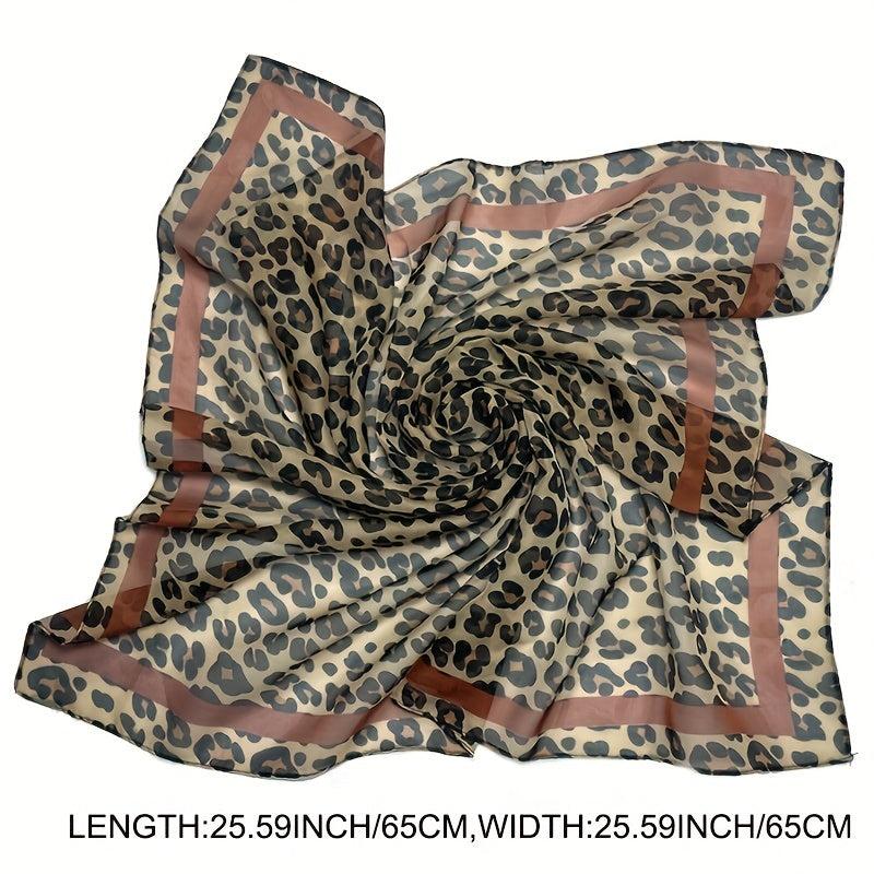 Leopard Print Square Scarf Chiffon Shawl Head Wrap Outdoor Windproof Beach Towel