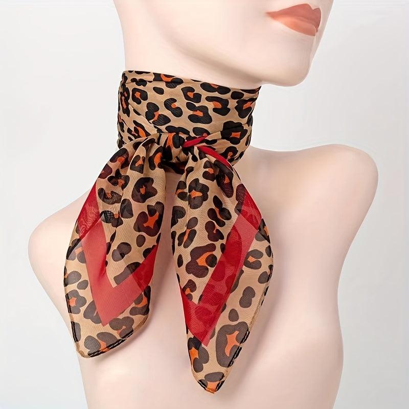 Leopard Print Square Scarf Chiffon Shawl Head Wrap Outdoor Windproof Beach Towel