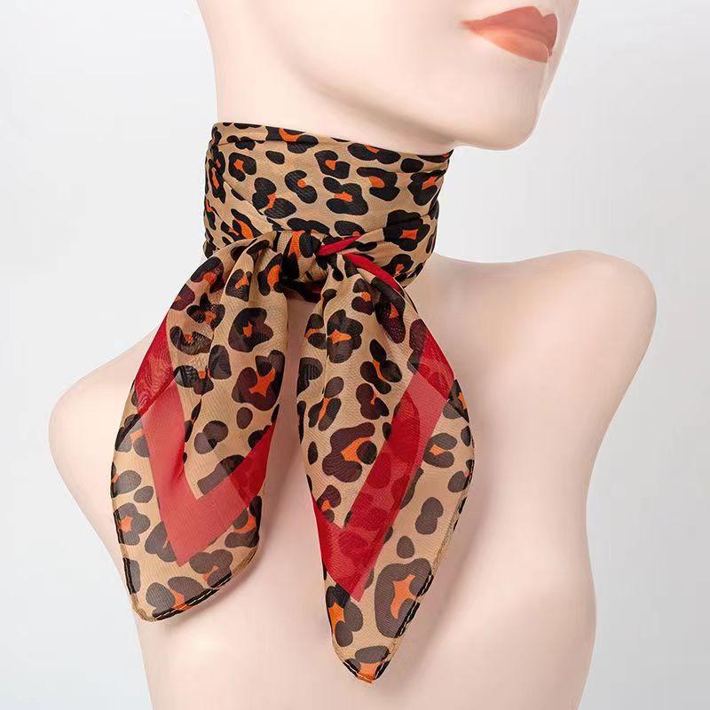 Leopard Print Square Scarf Chiffon Shawl Head Wrap Outdoor Windproof Beach Towel