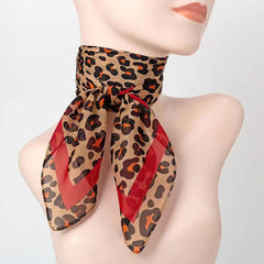 Leopard Print Square Scarf Chiffon Shawl Head Wrap Outdoor Windproof Beach Towel