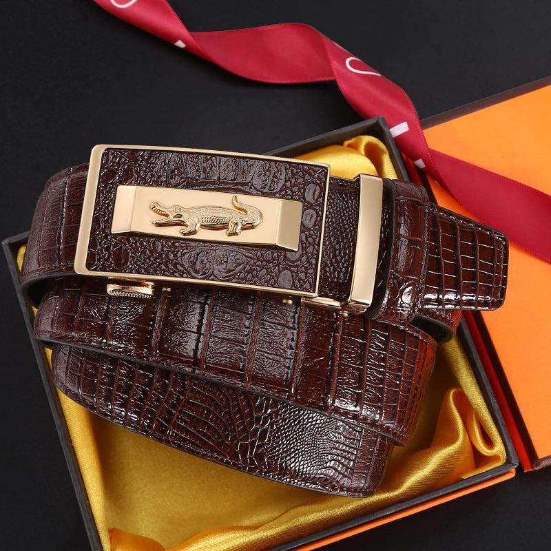 Men's Leather Belt with High Alloy Buckle