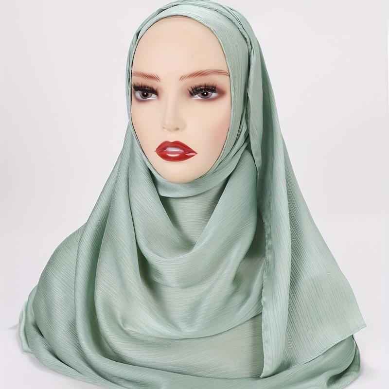 Crinkle Satin Scarf Hijab Solid Classic Shawl Head Wrap Women