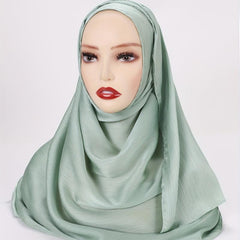 Crinkle Satin Scarf Hijab Solid Classic Shawl Head Wrap Women