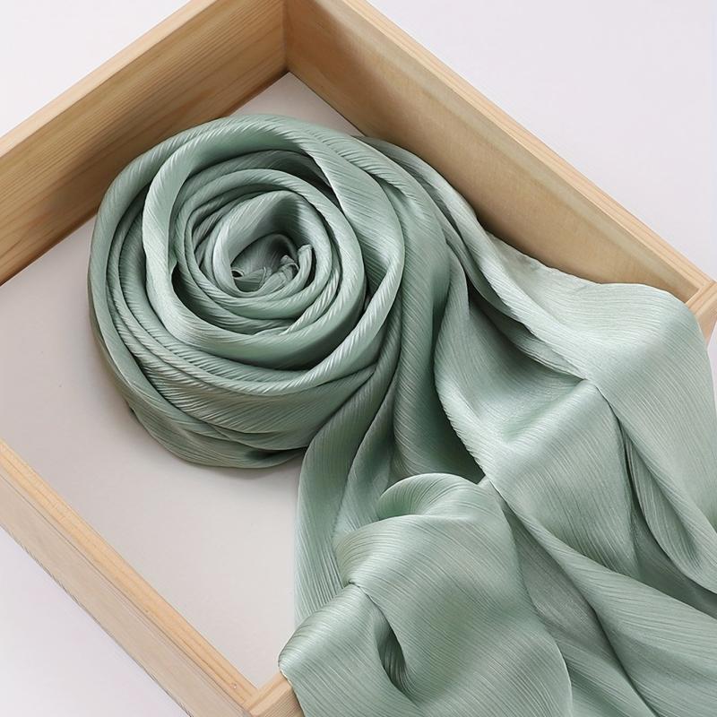 Crinkle Satin Scarf Hijab Solid Classic Shawl Head Wrap Women