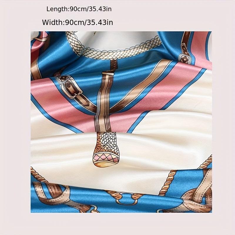 Chain Print Square Scarf Classic Satin Shawl Head Scarf Silk Bandana