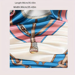 Chain Print Square Scarf Classic Satin Shawl Head Scarf Silk Bandana
