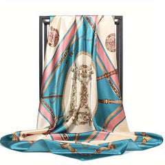 Chain Print Square Scarf Classic Satin Shawl Head Scarf Silk Bandana