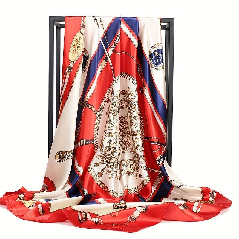 Chain Print Square Scarf Classic Satin Shawl Head Scarf Silk Bandana