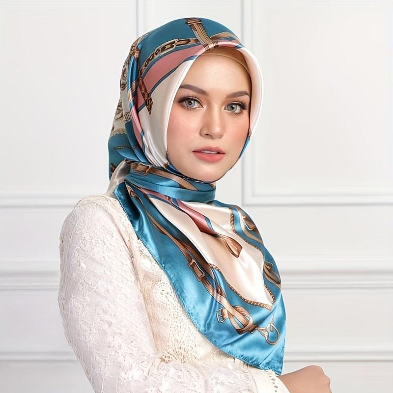 Chain Print Square Scarf Classic Satin Shawl Head Scarf Silk Bandana