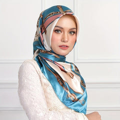 Chain Print Square Scarf Classic Satin Shawl Head Scarf Silk Bandana