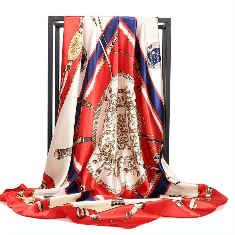 Chain Print Square Scarf Classic Satin Shawl Head Scarf Silk Bandana