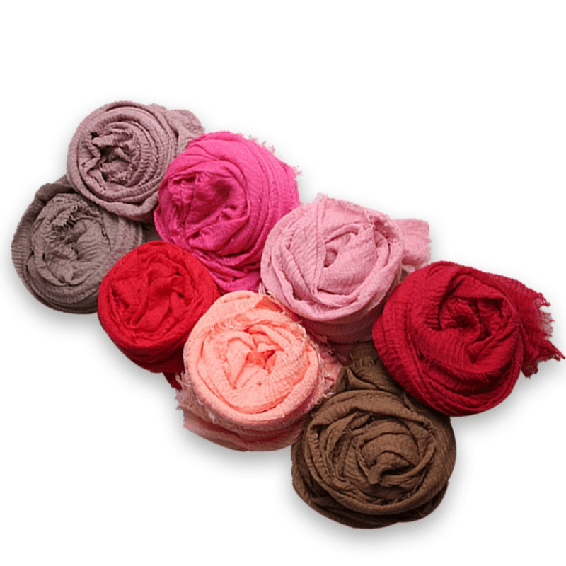 Vintage Hijab Solid Scarf Frayed Edge Shawl Casual Crinkle Head Wrap