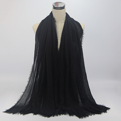 Vintage Hijab Solid Scarf Frayed Edge Shawl Casual Crinkle Head Wrap