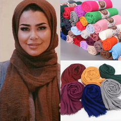 Vintage Hijab Solid Scarf Frayed Edge Shawl Casual Crinkle Head Wrap