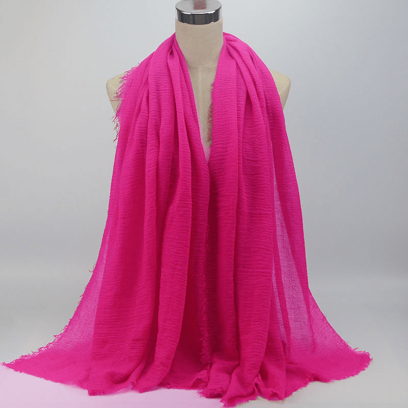 Vintage Hijab Solid Scarf Frayed Edge Shawl Casual Crinkle Head Wrap