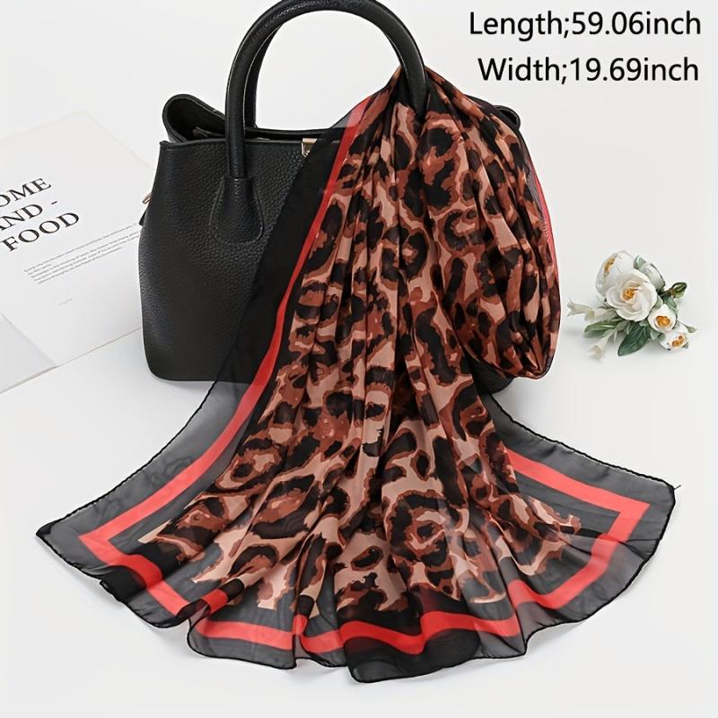 Vintage Leopard Print Chiffon Scarf Boho Shawl Head Wrap