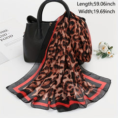 Vintage Leopard Print Chiffon Scarf Boho Shawl Head Wrap