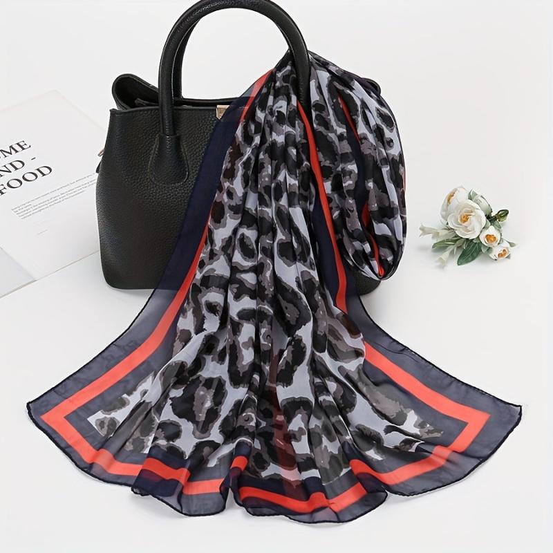Vintage Leopard Print Chiffon Scarf Boho Shawl Head Wrap