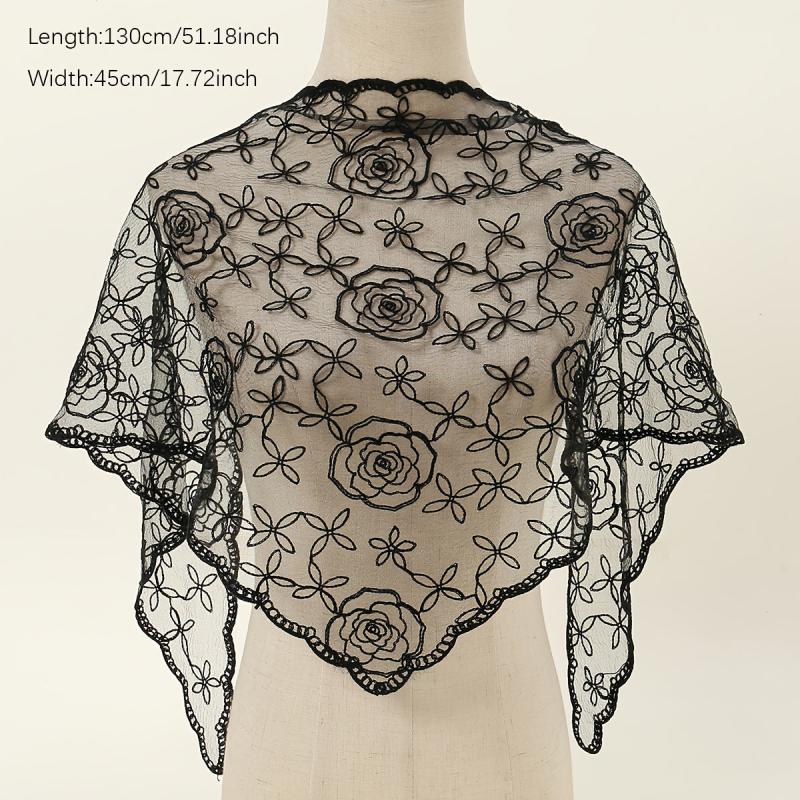 Embroidered Lace Triangle Scarf Vintage Headscarf