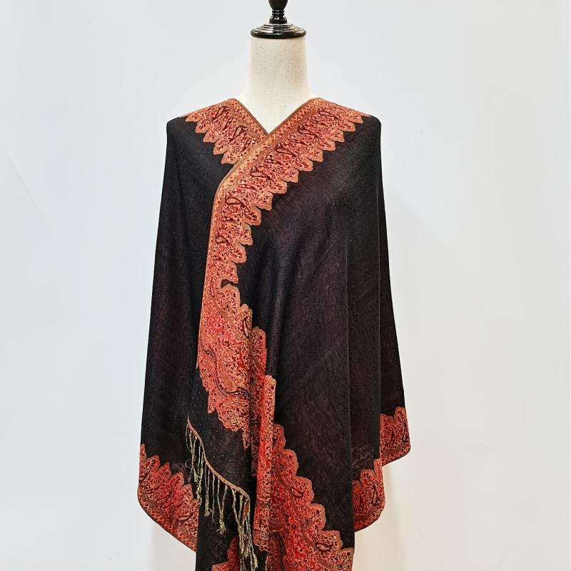 Orange Paisley Jacquard Tassel Scarf Women's Windproof Shawl