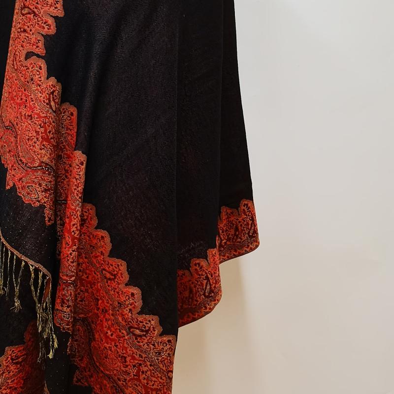 Orange Paisley Jacquard Tassel Scarf Women's Windproof Shawl