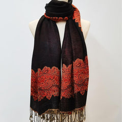 Orange Paisley Jacquard Tassel Scarf Women's Windproof Shawl